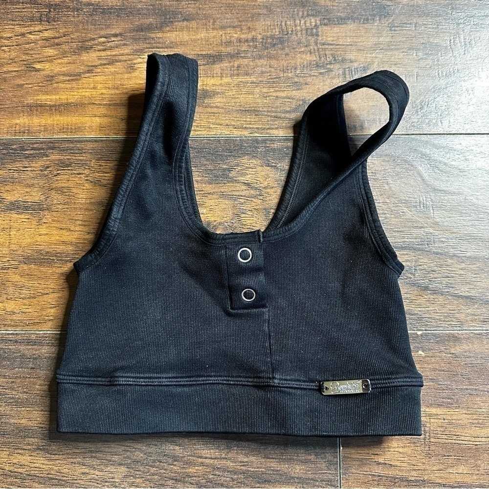 NUX Bombshell Active Black Button Ribbed Sports Bra